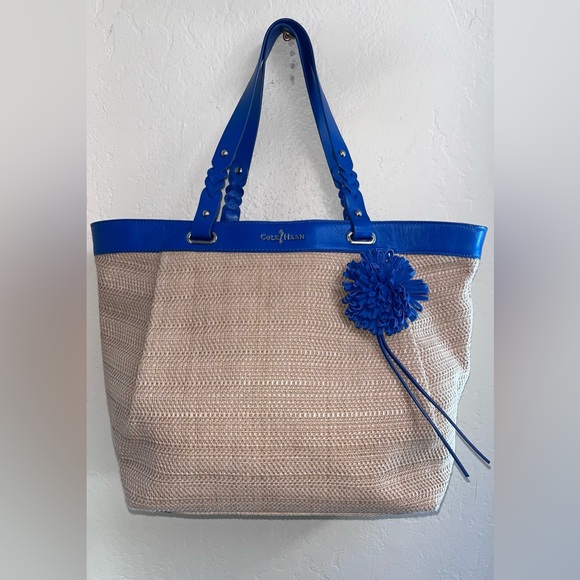 Cole Haan Tan Tote with Blue Accents